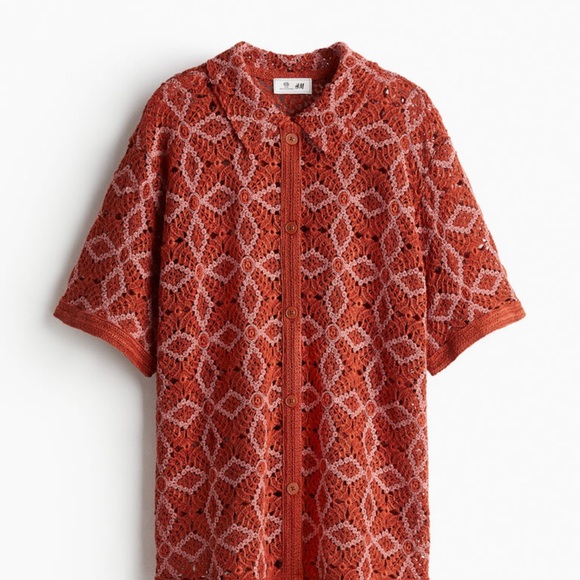 H&M The White Lotus Orange Crocheted Shirt Relaxed Fit Size M NWT - Picture 7 of 11